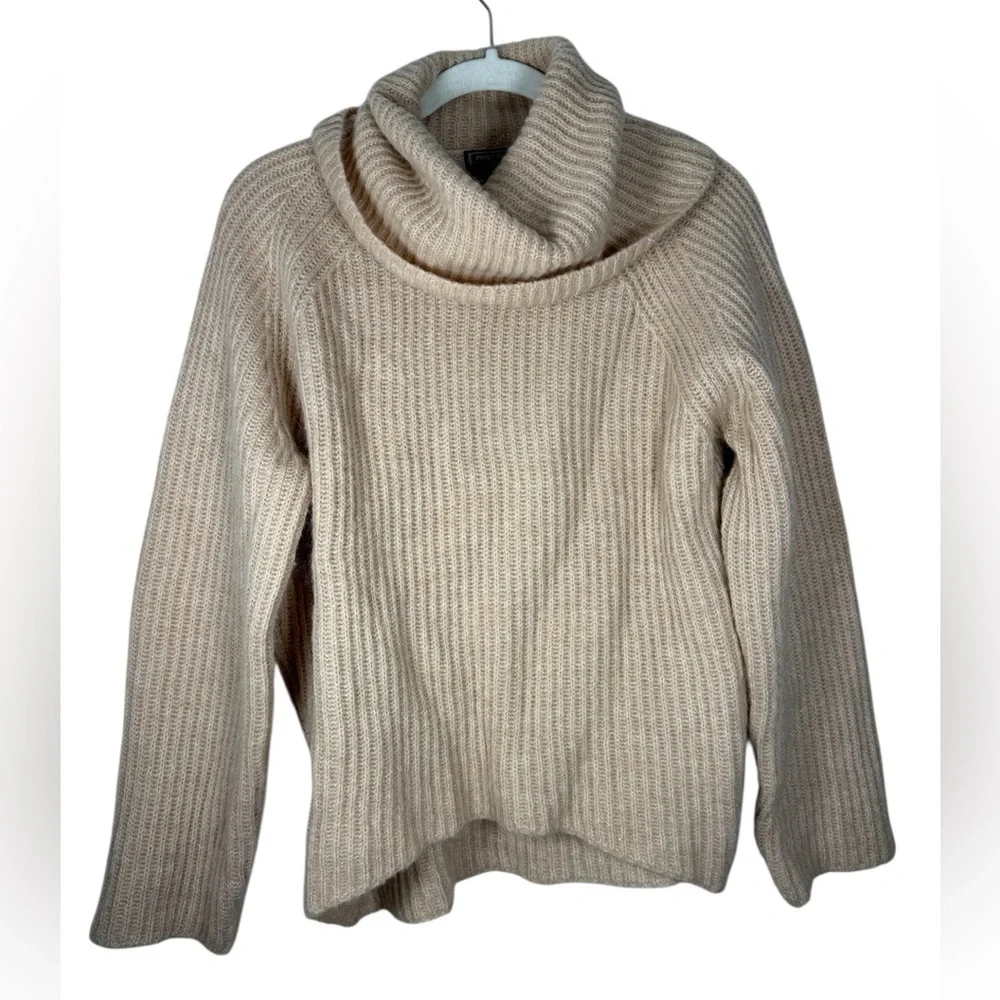 Point Sur Mohair & Wool Blend Ribbed Turtleneck Rib Knit Sweater Pale Peach Sz S